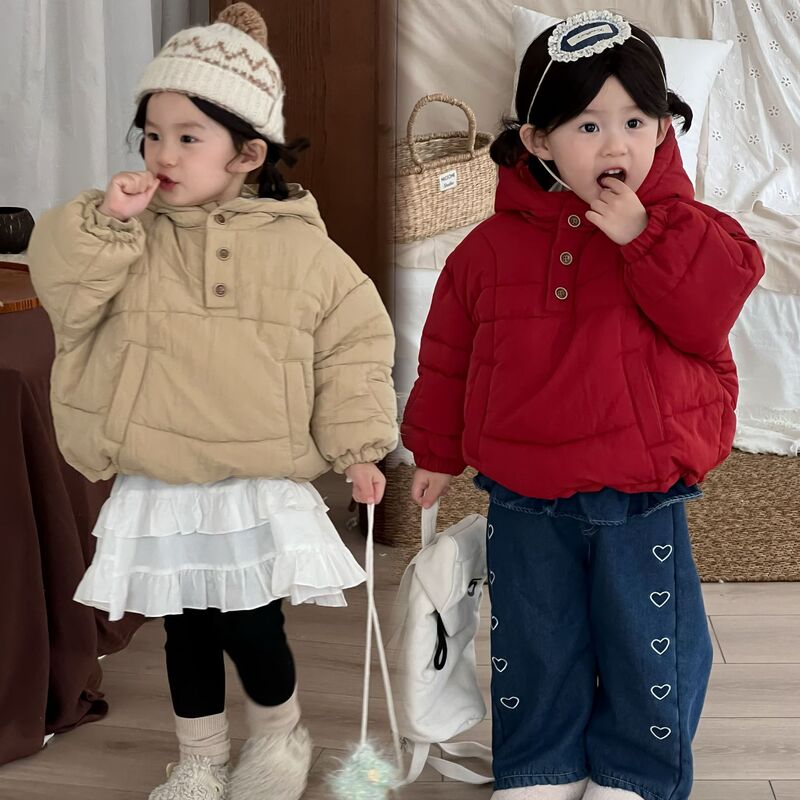 Xifan Winter New Children's Hooded Love Hand Plug Cotton-padded Jacket Girls' Baby Warm Korean Top