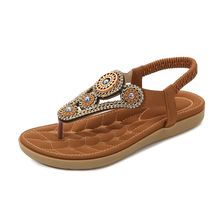 slippers2025波西米亚夏季新品凉鞋简约休闲平底夹趾舒适水钻凉鞋