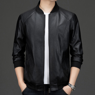 Cross-border live jacket men's spring and autumn middle-aged men's casual black leather jacket men's jacket a generation of hair