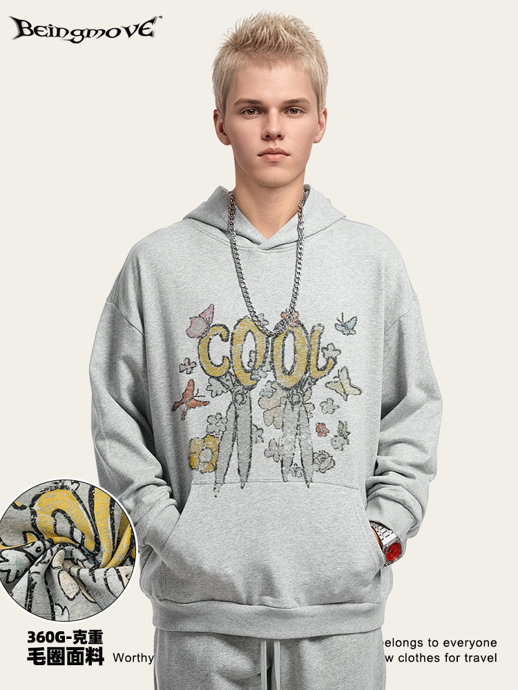 2025 otoño estilo americano nicho sensación de diseño graffiti impresión blusa suelta marca de moda chic chaqueta con capuz para hombre