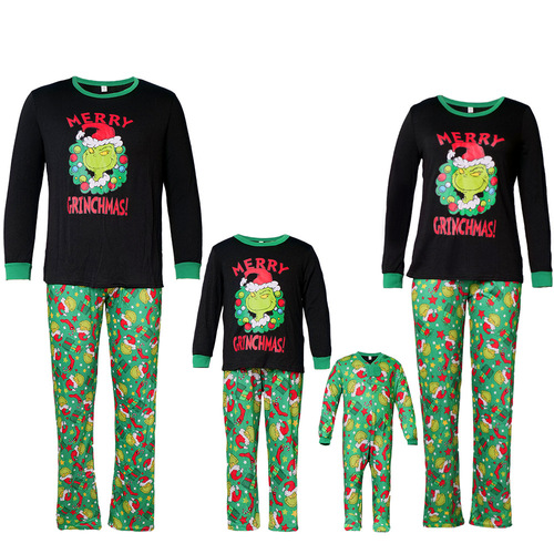 New Year Autumn/Winter Christmas Parent-Child Outfits, Full Family Cartoon Character Parent-Child Three or Four People Christmas Pajamas