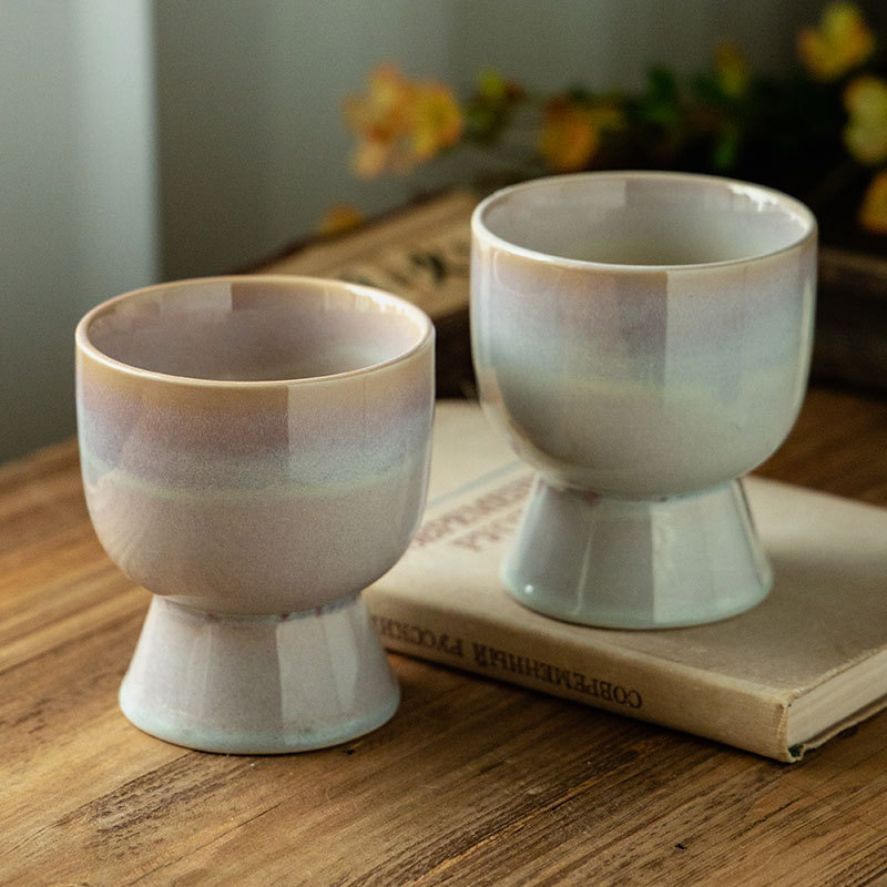 Taza de cerámica de alto valor de horno creativo estrella taza de pie alto para el hogar taza de restaurante taza de postres regalos para chicas