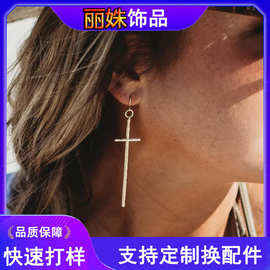 欧美小清新甜美可爱细十字架耳环个性潮流嘻哈风几何形十字架耳饰