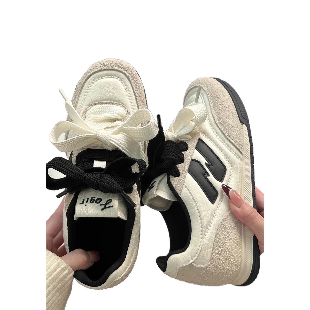 Primavera de 2025 nuevos zapatos de entrenamiento de 4cm de altura de tacones de pieza de cuero esmerilado nicho de zapatos deportivos casuales de color combinado Agan