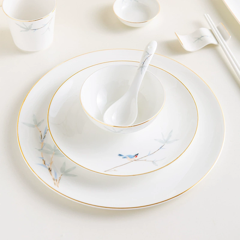 瓷唯雅 新中式酒店金边骨瓷摆台八件套餐厅会所招待碗盘
