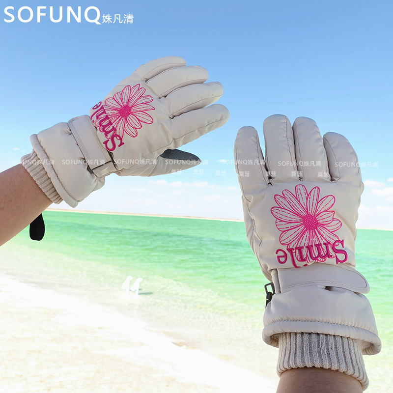 New Ski Gloves for Women in Winter with Hand Rope, Velvet and Thickeneding for Cycling, Warm and Windproof, Touch Screen and Cold Protection in Winter