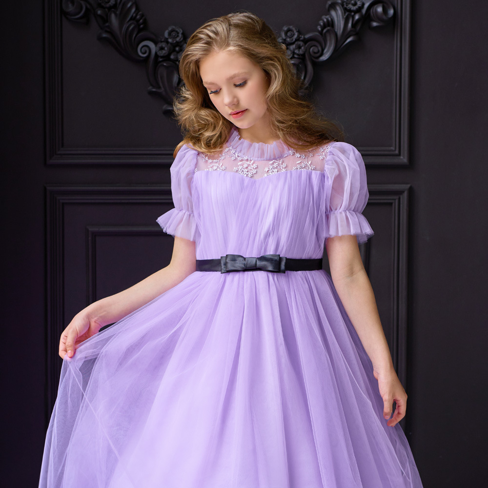 2024 nuevas niñas Vestido de manga burbuja princesa vestido de los niños anfitrión pasarela piano vestido de rendimiento vestido de estilo occidental