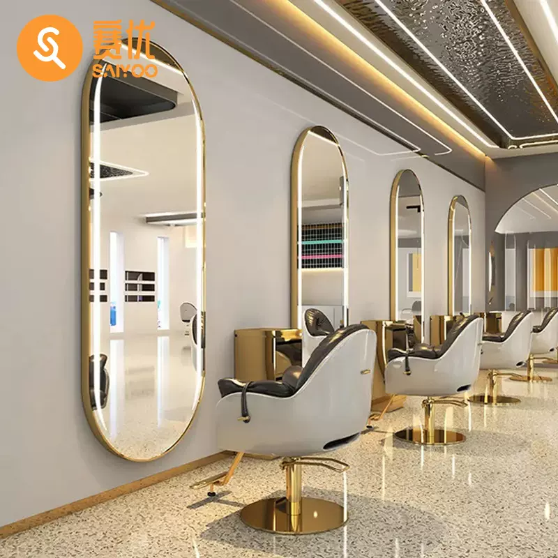 理发店镜子发廊专用网红带灯挂墙单面美发店镜子烫染美发镜子厂家