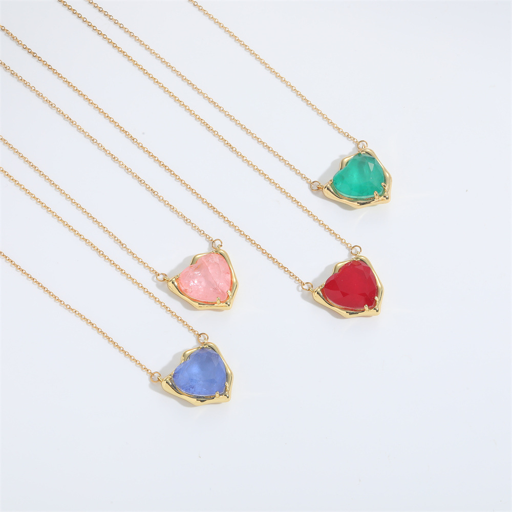 Copper Chain Material cable chain Chain Type 1 Piece Quantity Wholesale Jewelry Simple Style Heart Shape Copper Zircon Enamel Inlay Necklace
