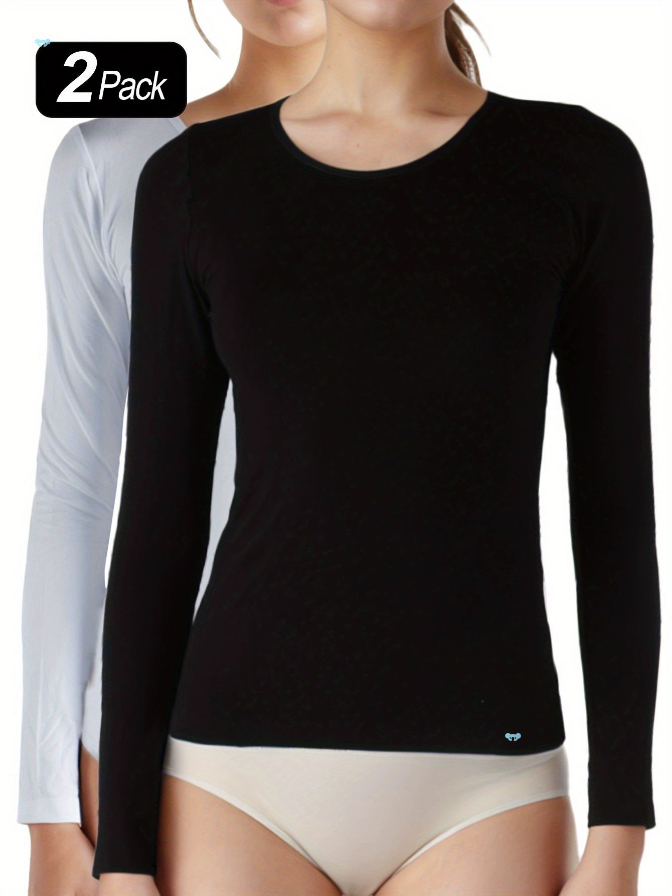 Комплект из 2 женских футболок с круглым вырезом и длинными рукавами