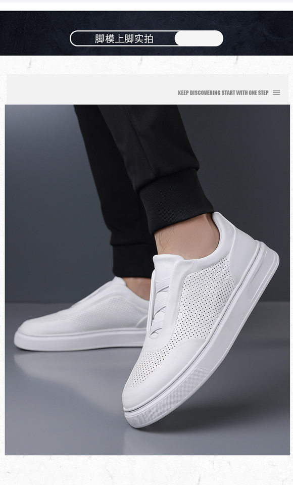 Giày sneaker nam cổ thấp lười xỏ thoáng khí, đế cao su chống trượt, phối màu trắng đen — Màu trắng, màu đen chi tiết 15