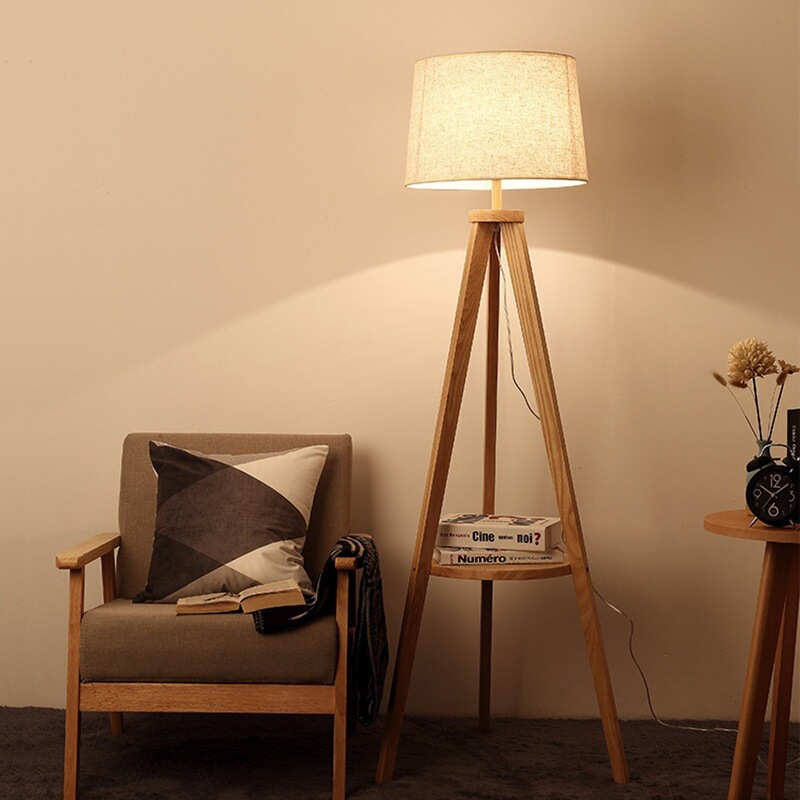 Nordic Natural Wooden Floor Lamp Colorful Solid Art Tripod Bedside Lamp Living Room Hotel Homestay Floor Lamp
