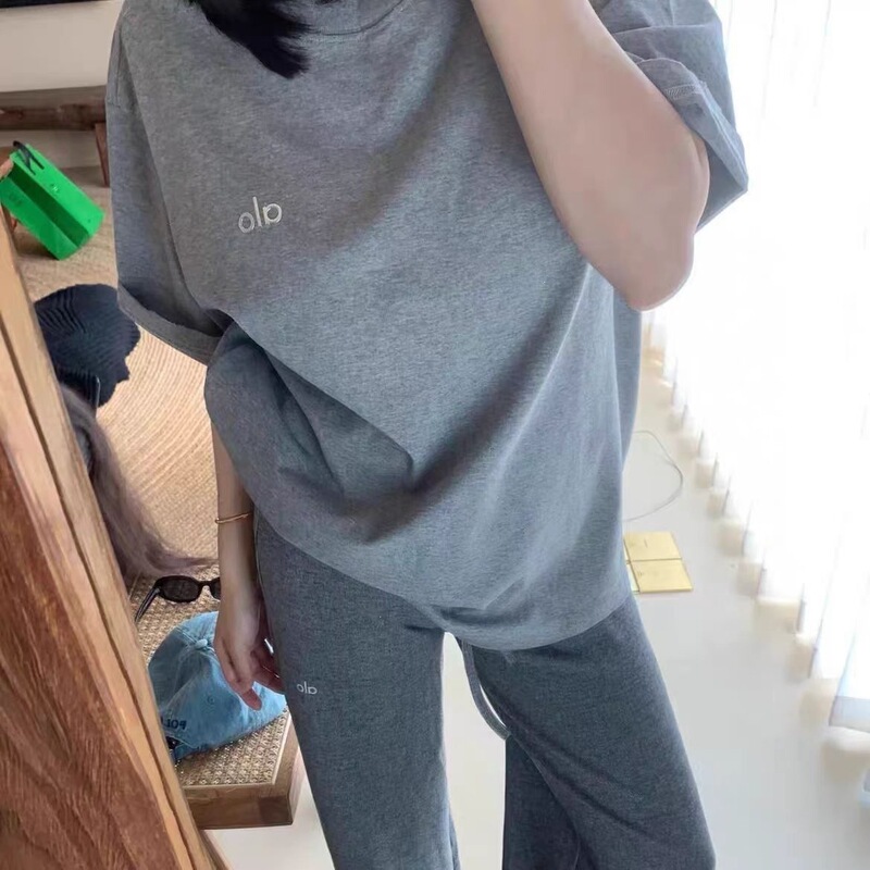 Alo26 Summer Three-Dimensional Small Logo Solid Color Short-Sleeve Versatile Casual Oversized Loose Unisex Lazy Style T-Shirt for Women