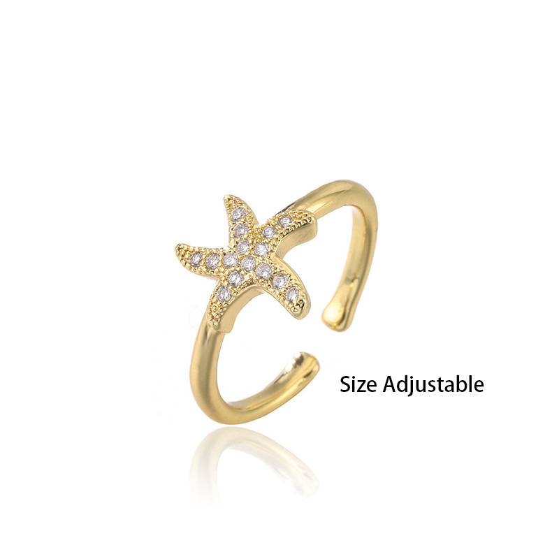 fashion copper plated real gold starfish open ring wholesale