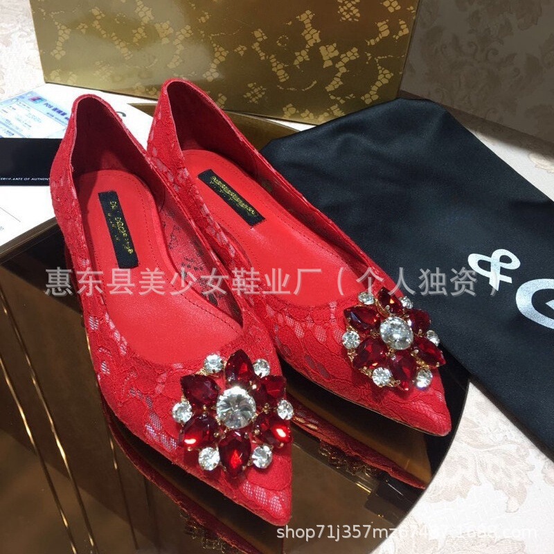 本革アウトソール DG レースポインテッドトゥハイヒールメッシュ通気性ラインストーンフラットヒール黒の結婚式の靴大きいサイズ|undefined