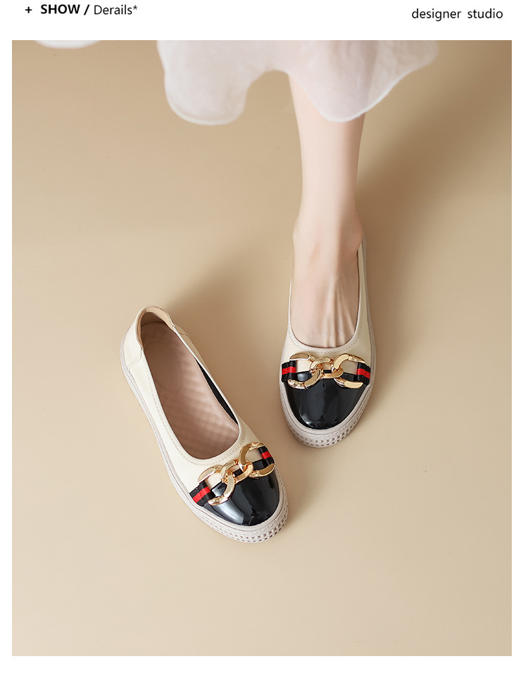 Metal Buckle Loafers 2023 New Versatile Lazy Shoes Comfortable Round Toe Shallow Mouth Thick Sole Slip-On Shoes For Women_voghion.com