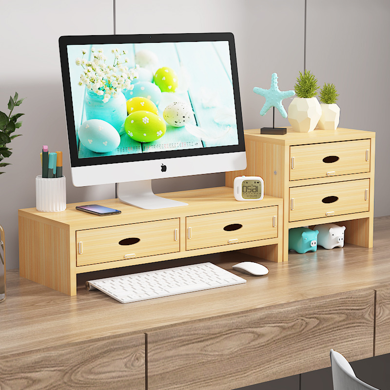 Computer Elevated Stand with Drawer, Office Desk Organizer, Desktop Monitor Screen Riser Base Stand Storage