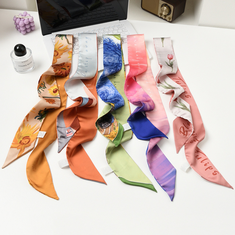 Long Small Silk Scarf Hair Band Matching Shirt Tie Bag Belt Scarf Women's Winter All-match Spring and Autumn Hair Tie