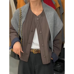 慵懒风秋季新款圆领宽松显瘦棉服外套女时尚休闲百搭拼接夹克上衣