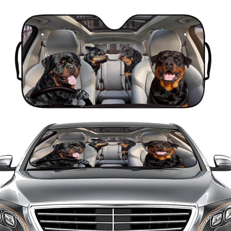 Hot sale cross-border platform Rottweiler black dog print car front windshield sunscreen Hot sale cross-border platform Rottweiler black dog print car front windshield sunscreen