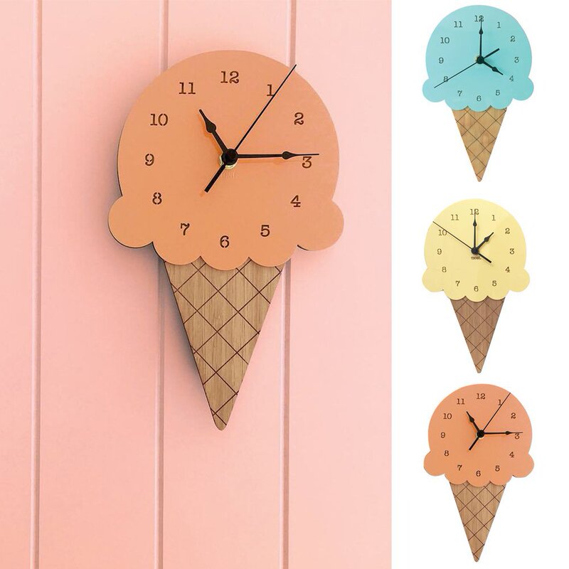 Ice Cream Creative Artistic Leather Wall Clock Coffee Shop Study Cute Clock Ornaments Nordic Leather Wall Clock for Home