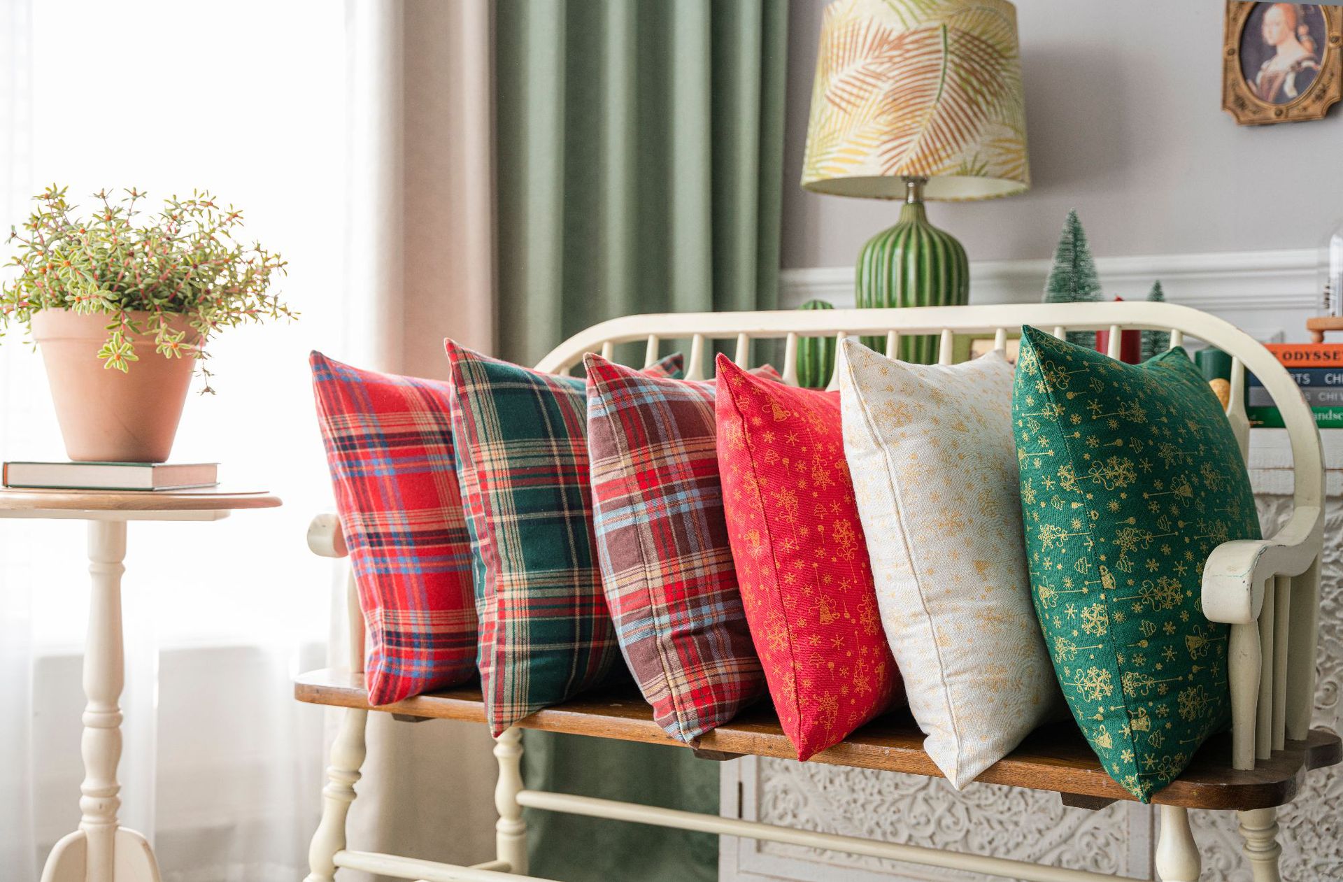 绿色格子抱枕套