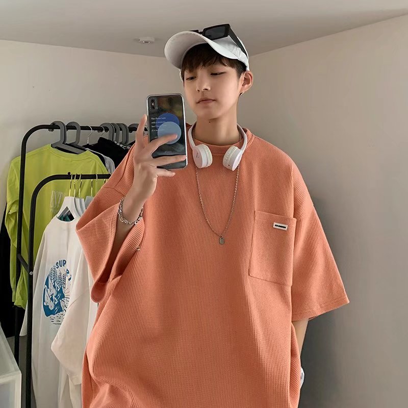 Pantalones cortos de verano marca de moda waffle manga corta Camiseta suelta media manga recta pierna ancha casual pantalones cortos traje deportivo