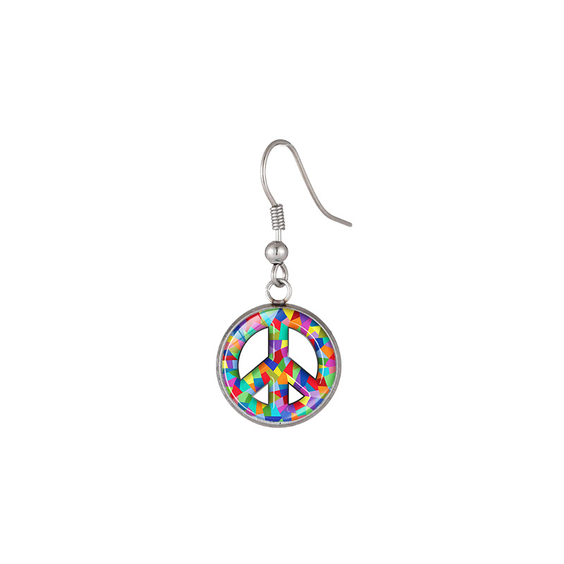 Paz logotipo estampado tiempo pendientes de gemas orejas plata no desvanecer pendientes transfronterizos accesorios ganchos de orejas al por mayor
