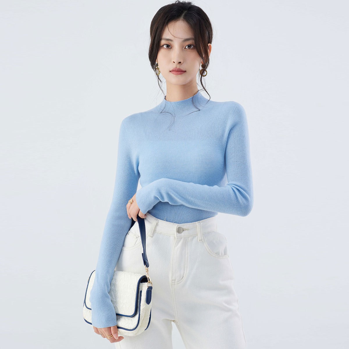 洗濯機で洗えるシームレス18針精編ニットベースレイヤー100%ピュアファインウールセーター女性用秋冬ハイネックセーター