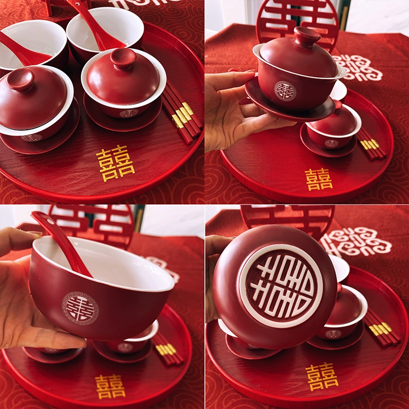 Tea cup, festive red tea set, ceramic gift box