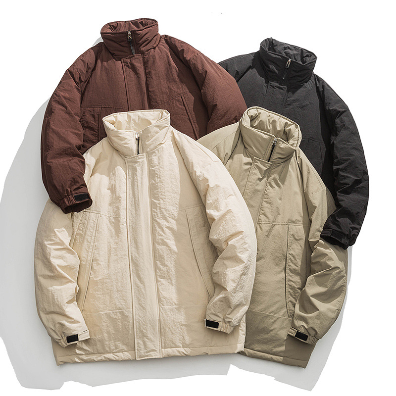 Abrigo de invierno de algodón acolchado abrigo de los hombres de moda de cuello de pie japonés estilo coreano Chaqueta de algodón acolchado suelta estilo perezoso engrosada pareja pan abrigo de algodón acolchado