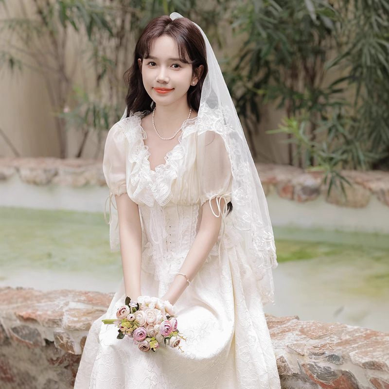 French Entry Luxury Wedding Dress Engagement dress Women's Court Retro Lace Lace Dress New Wedding Dress Bridesmaid Dress