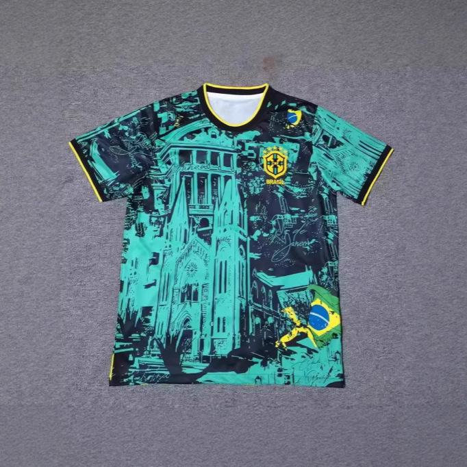 Xia Xinqi 2025 Camisa de fútbol brasileña masculina Entrenamiento Camiseta de fútbol Camisa Impresión digital transpirable de secado rápido