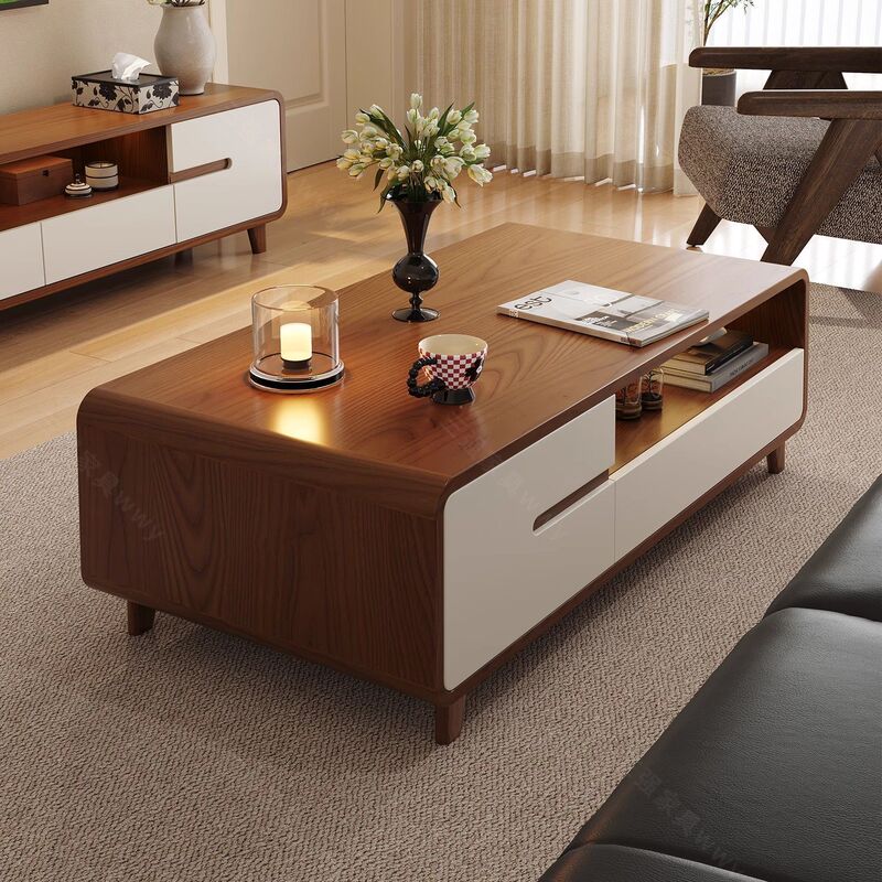 Medieval Style Solid Wood Coffee Table Combination Living Room Home Small Apartment Creative Normcore Style Accessible Luxury High-End Rectangular Tea Table