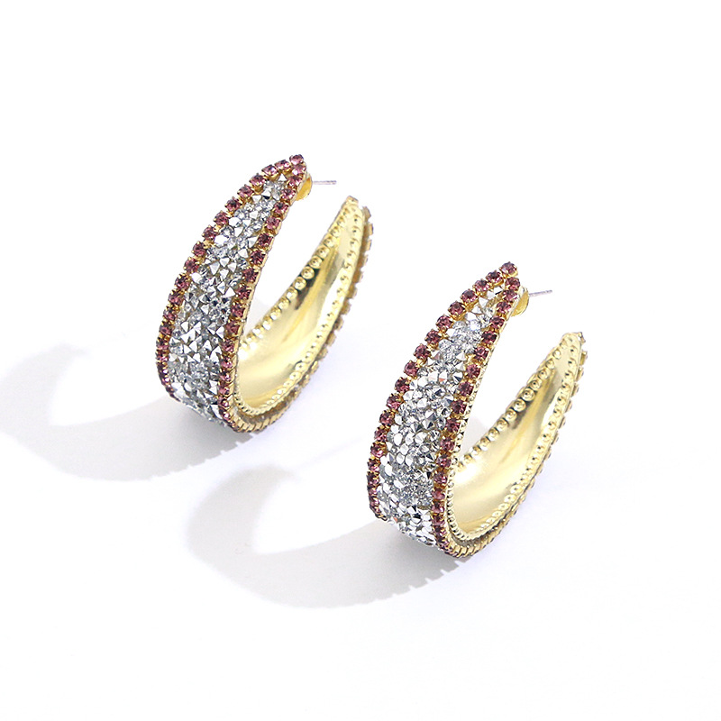 Women'S Gender Summer Simple C-shaped Colored Diamond Retro Alloy Earrings