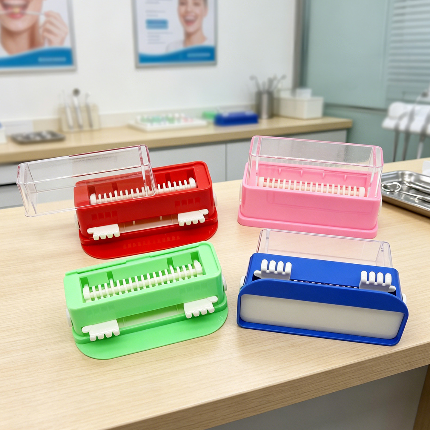 Caja de cepillo dispensador de varilla de aplicación dental con mano, caja de colocación de varilla de aplicación, caja de recarga de cepillo de algodón
