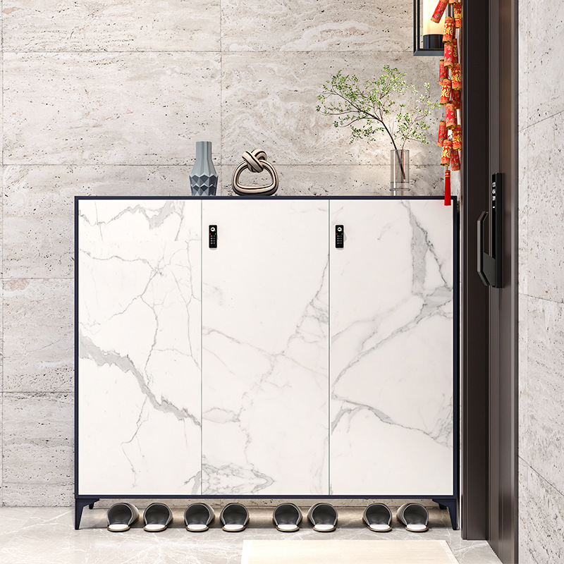 Zapatero Gabinete de acero gabinete de almacenamiento de entrada del hogar con cerradura moderno simple armario de gran capacidad interior y exterior Zapatero
