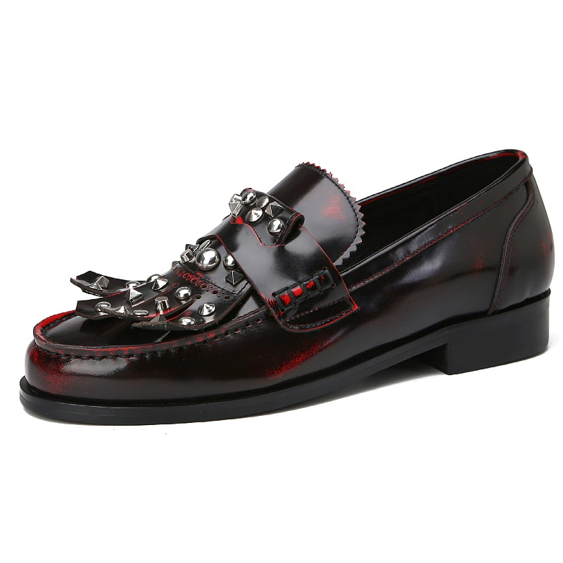 Поколение лоферов для волос ручной работы заклепки модные кожаные ножки низкие мужские волосы стилист тренд ленивая обувь мужчины