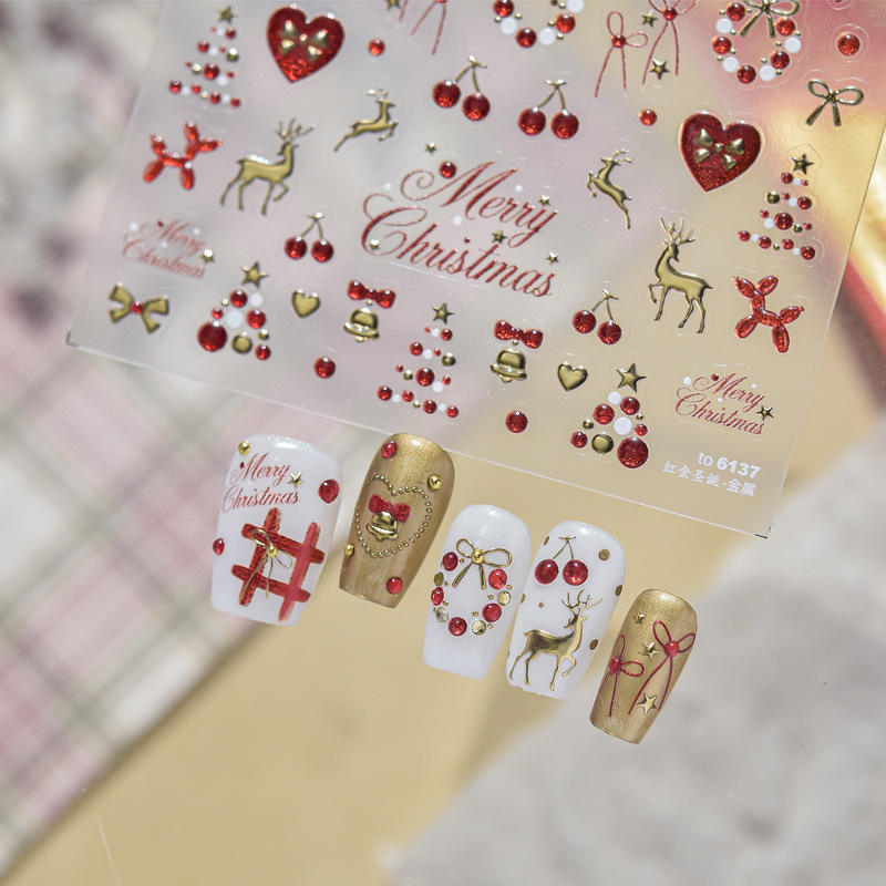 tomoni metal nail art stickers, new Christmas-themed nail stickers, reindeer and heart-shaped nail art decorations, wholesale