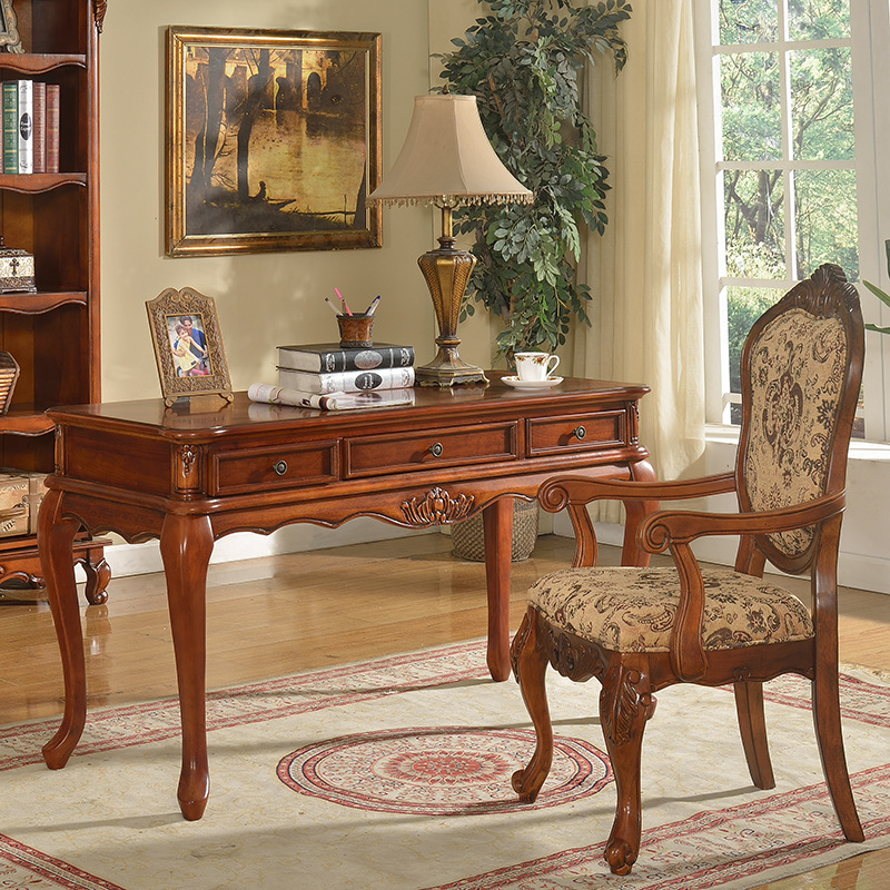 American Style Solid Wood Desk Bookshelf Combination Home Writing Desk Calligraphy and Painting Table European-style Computer Office Desk Chair