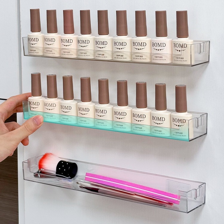 Nail polish, wall storage system, transparent decorations for manicure