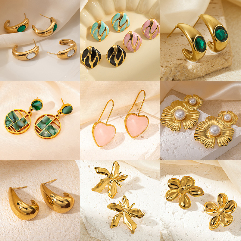 Golden earrings stainless steel