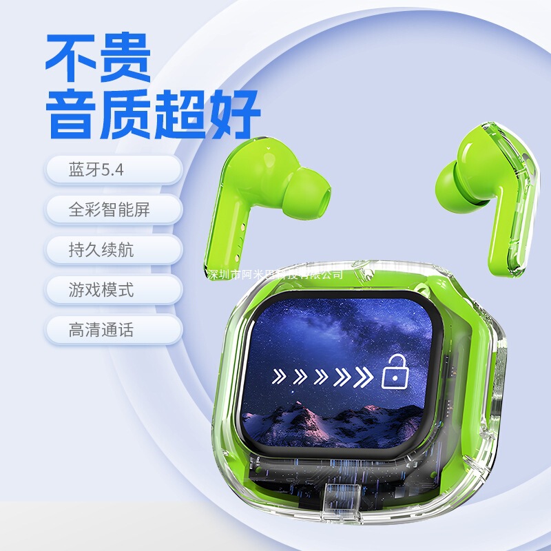 Cross-Border New Bluetooth Headset Airmax Transparent Wireless In-Ear Tws Touch Screen Digital Display Sports Headset