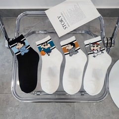Japanese socks for women, crayon cartoon socks, Xiaoxin cotton mid-calf socks for men and women, college style sports and leisure socks