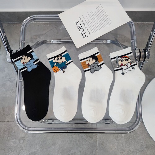 Japanese socks for women, crayon cartoon socks, Xiaoxin cotton mid-calf socks for men and women, college style sports and leisure socks