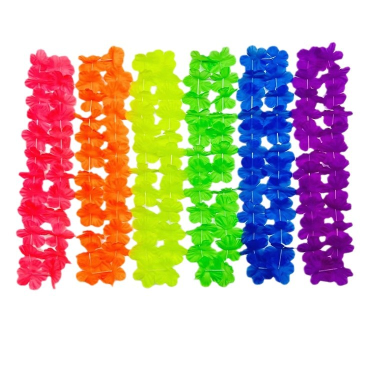 Tela de poliéster hawaiana colorida floral fluorescente 24 pares de pétalos diámetro 6.5 cm de longitud 100 cm de floral