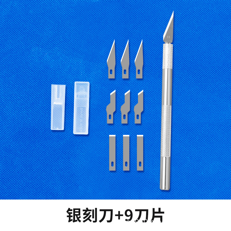 손 계정 조각 칼 [금속 실버] + 9 블레이드