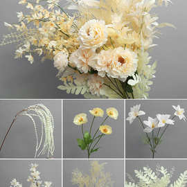 莫奈风香槟色花婚礼假花路引花插排花材绢花装饰花艺婚庆布置