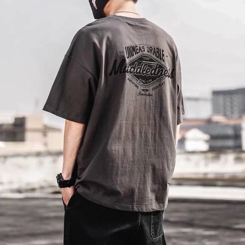  New Print Short-Sleeve T-Shirt for Men Trendy Ins Hong Kong Style Summer Streetwear Loose Half-Sleeve T-Shirt Top
