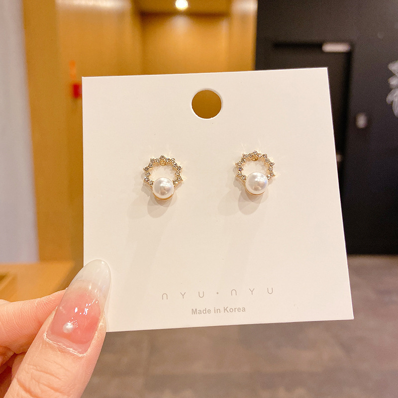 1#링 라인스톤 진주 귀걸이